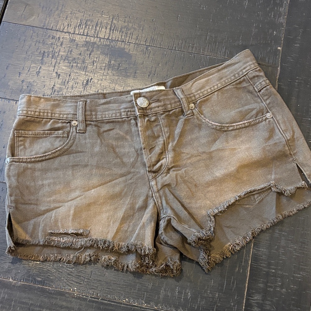 Free People Button Fly Distressed Brown Jean Shorts Size 27